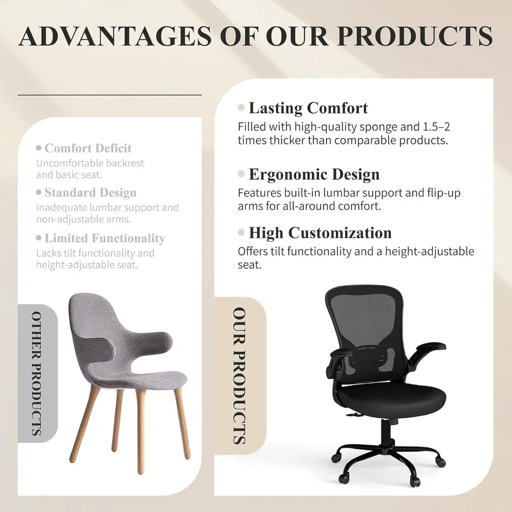 كرسي مكتب شبكي من Flysky، كراسي مكتب كمبيوتر مريحة للمكتب المنزلي - مع مساند للذراع مريحة/مريحة قابلة للطي، ومستلزمات قطنية #4