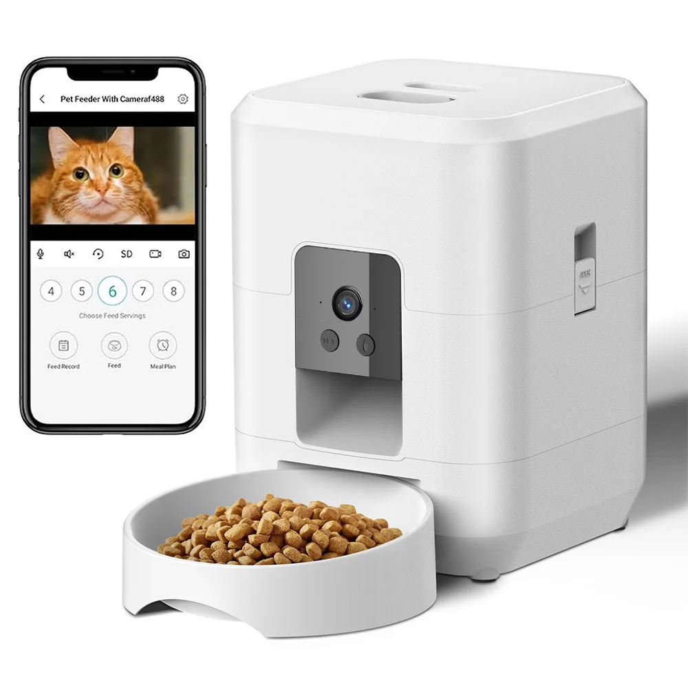 

2L Portable Plastic Smart Pet Feeder With Camera Night Vision 2.4G WiFi Automatic Cat Feeder For Dog Food Dispenser