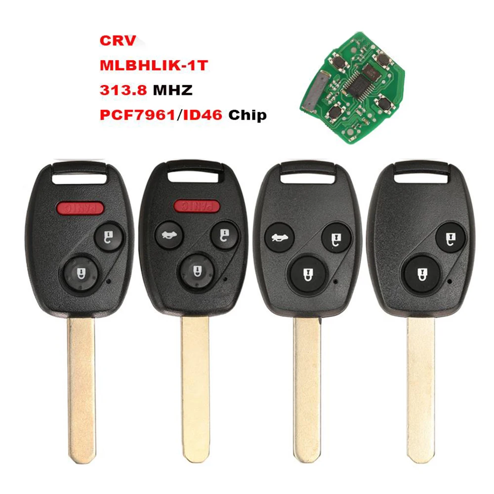 

jingyuqin New 313.8Mhz Remote Car Key Fob For Honda CR-V Accord 2008 2009 2010 2011 2012 MLBHLIK-1T ID46 Chip 3/4 Buttons HON66