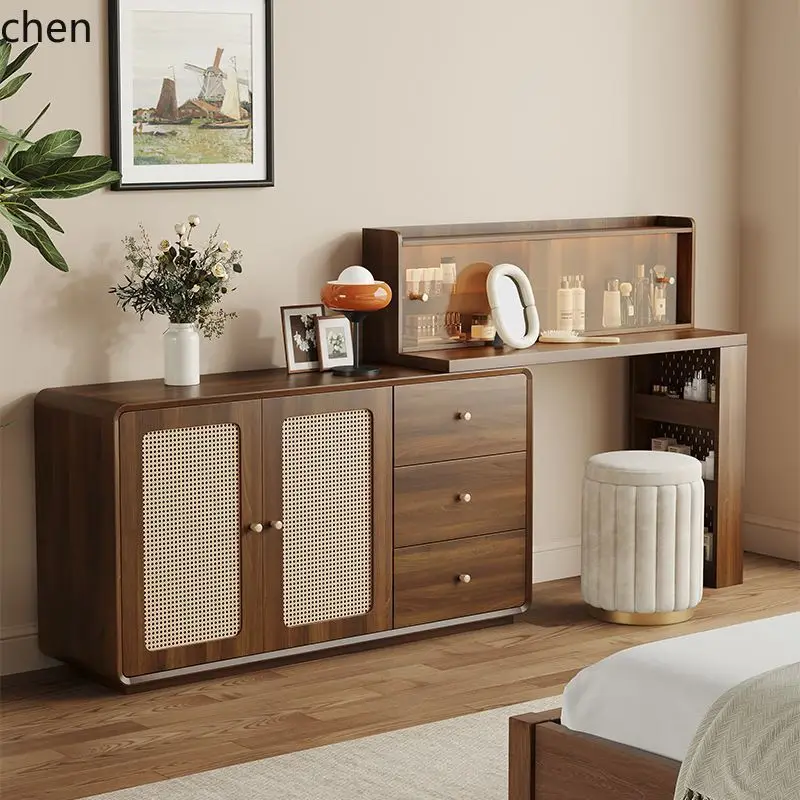 HT Retro Style Chest of Drawers Dressing Table Integrated Bedroom  Frame Bedside Storage Chest of Drawers Desk Makeup Table