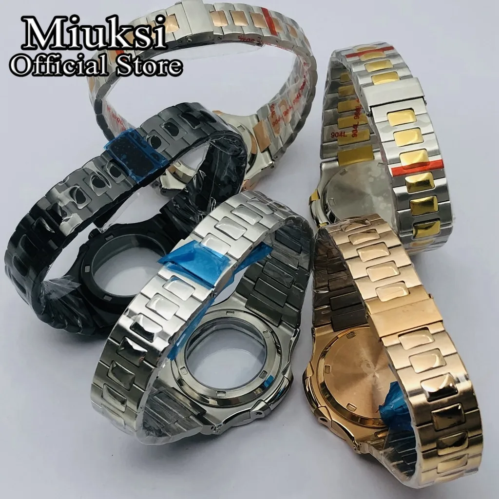 Miuksi 42mm silver black gold watch case sapphire glass fit NH35 NH36 ETA2824 2836 Miyota8215 Mingzhu DG2813 3804 PT5000movement