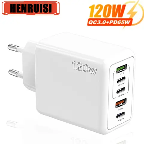 120W USB C 충전기 고속 충전 유형 C 3 PD + 2 USB QC3.0 iPhone 16 용 휴대 전화 어댑터 Xiaomi Samsung ipad Realme Tablet