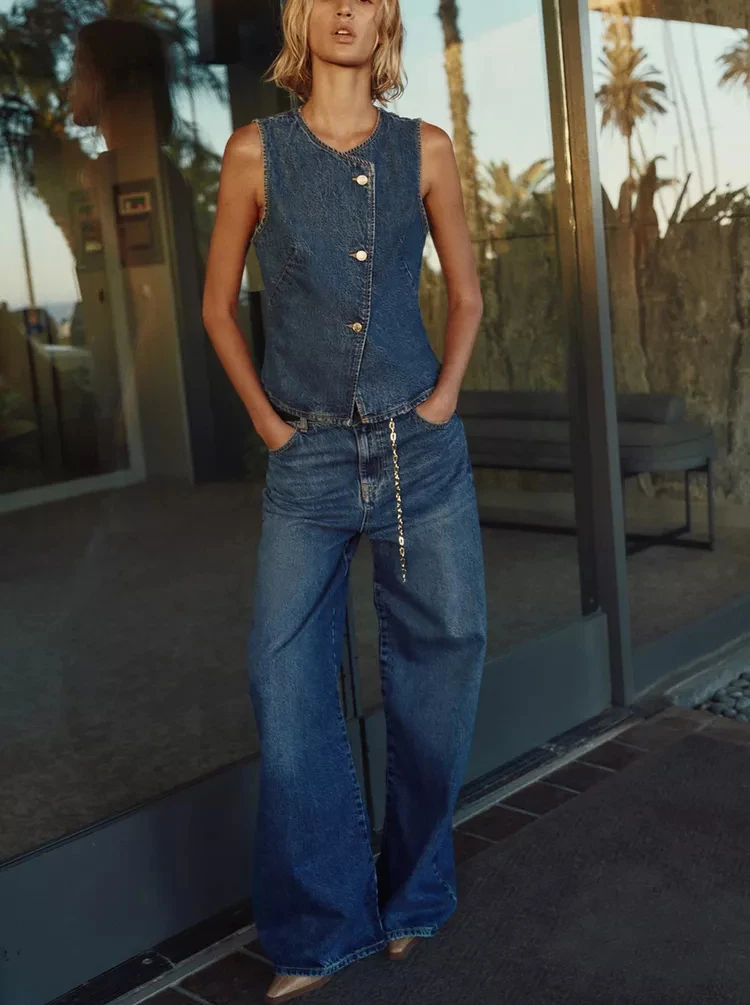 

Новые весенние женские джинсы с поясом средней талии и широкими штанинами длиной до щиколотки 64760, широкие брюки l Wai...