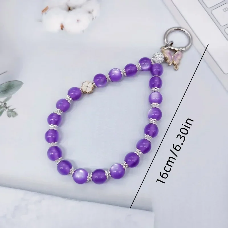 Retro hohe Luxus Cat Eye lila Handykette kurze Telefon hängen Seil handgemachte Perle Sicherheit hängende Dekoration