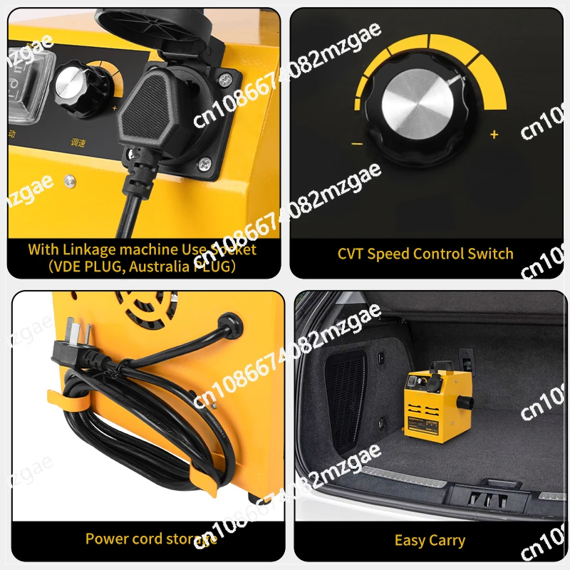 1200W woodworking dust collector with start/stop, connected to the machine with core engine components