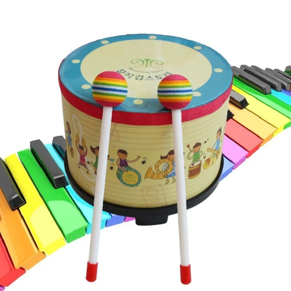 

New 8 Inch Floor Drum Wooden Cartoon Beat Instrument With 2 Drum Mallets Preschool Birthday Gift