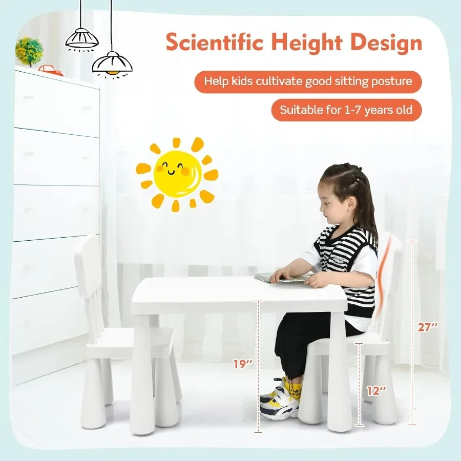 

HOMGX Toddler Table And Chair Set Plastic Kid Activity Table 2 Chairs 3Piece Playroom Furniture Set For Reading Writing Paintin
