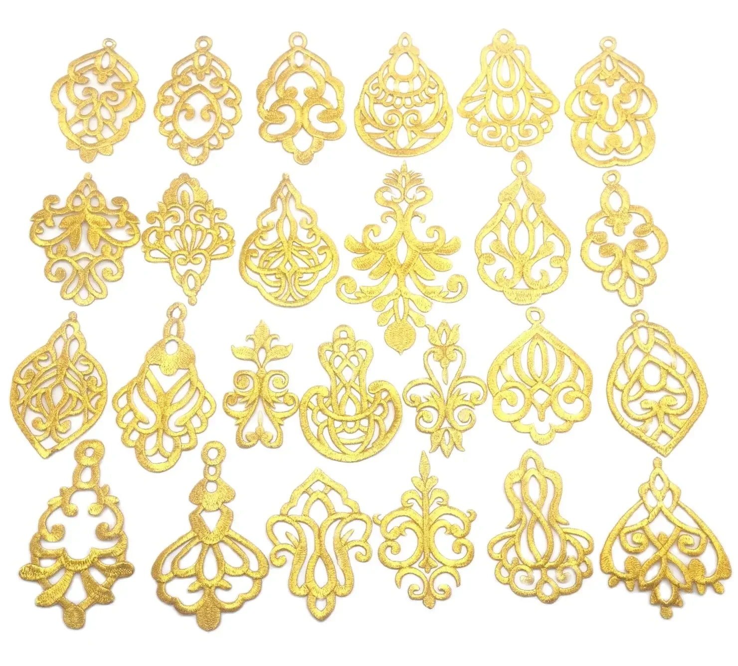 5 Pieces Gold Embroidered Patches Iron On Flower Appliqued Cosplay Costumes Lotus Flower Trims Crown Appliques