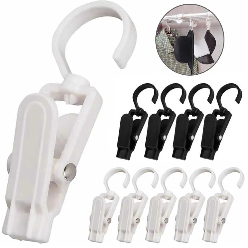 10pcs Super Strong Swivel Hooks w/Clips - Space-Saving Hanger for Laundry, Socks, Towels, Bras (Home/Travel/Office)