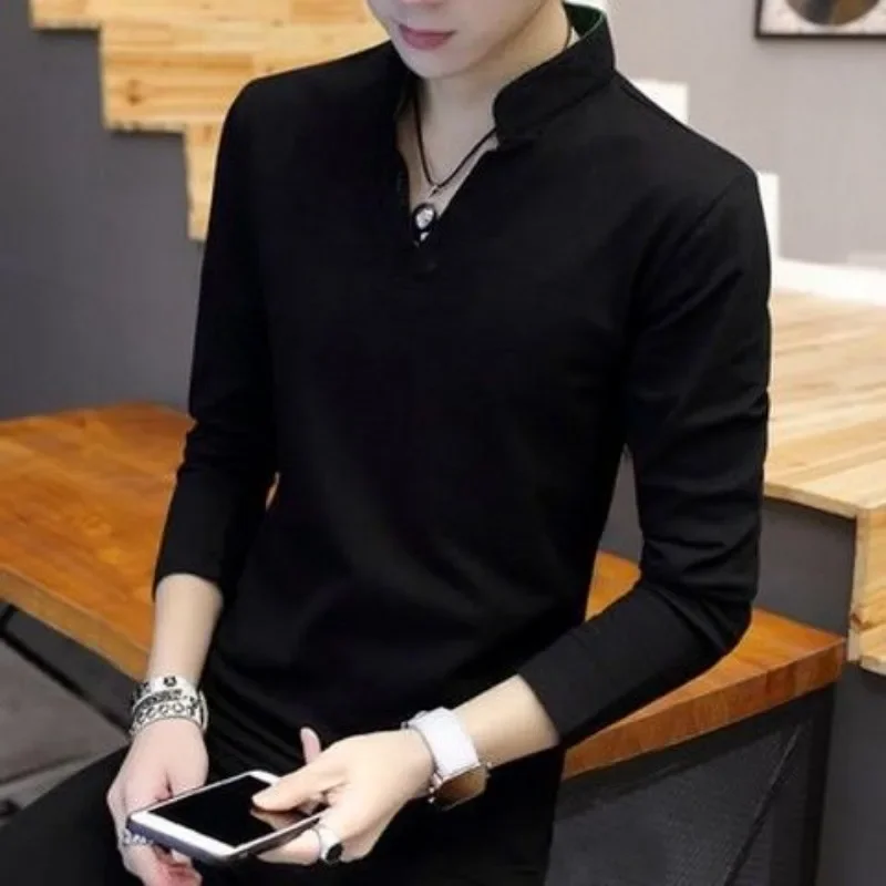 Spring and Autumn Unicolor T Shirt for Men Emo Full Sleeve Man Pullovers New Original Y2k Clothes Aesthetic Social Sweatshirts - view 5