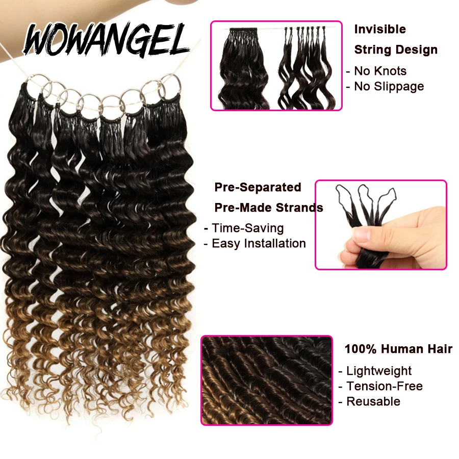 WOWANGEL موجة عميقة 1BT/4/30 أومبير اللون الكروشيه الشعر قبل فصل ريشة الكروشيه وصلات شعر بشري للتضفير 1/4/6 حزمة