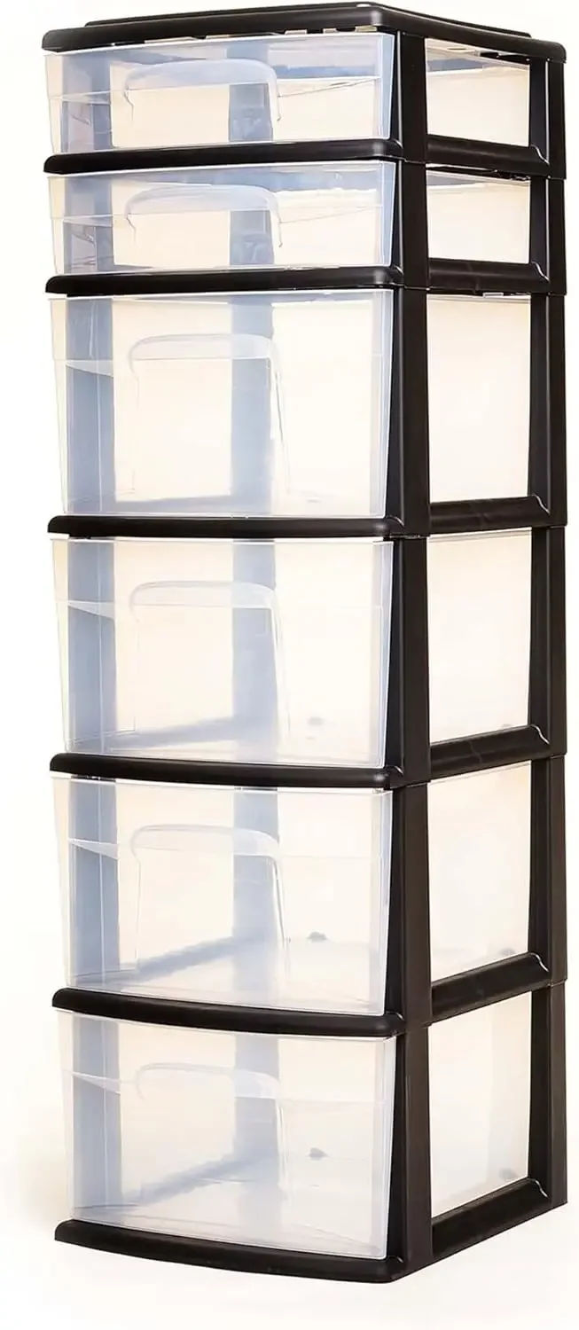 

Medium Stationary 6-Drawer Plastic Home Office Bedroom & Closet Organizer Storage Drawers, Clear with Black Frame