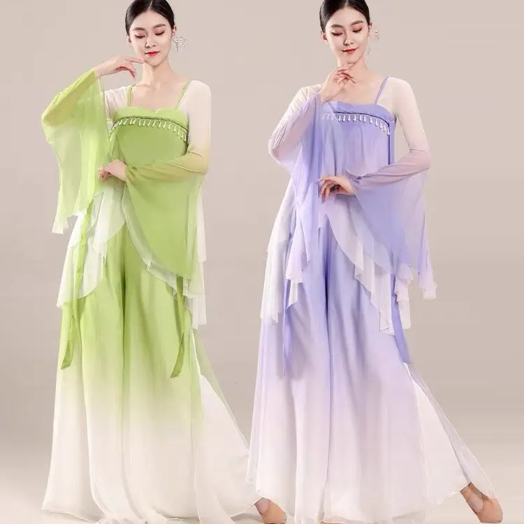 

Classical Dance Costume Practice Outfit Gradient Gauze Wide-Leg Pants Set Chinese Dance Performance Costume Set