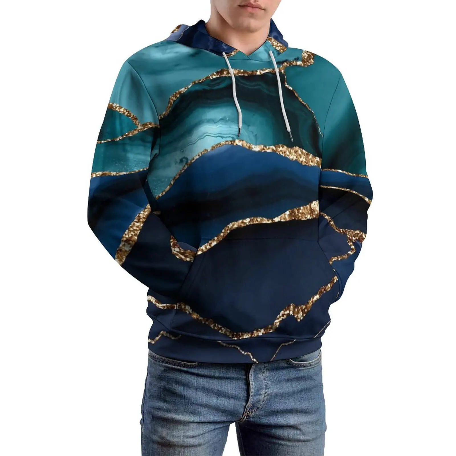 Sudaderas con capucha informales de mármol azul, manga larga, Sudadera con capucha líquida abstracta, elegante Sudadera con capucha, ropa de gran tamaño con gráfico clásico, otoño