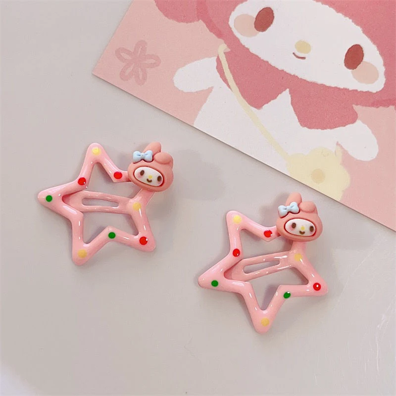 2Pcs Sanrio Hello Kitty Hairpin Kawaii My Melody Kuromi Cinnamoroll BBClip Cartoon Women Girls Hair Accessories Barrettes Gifts