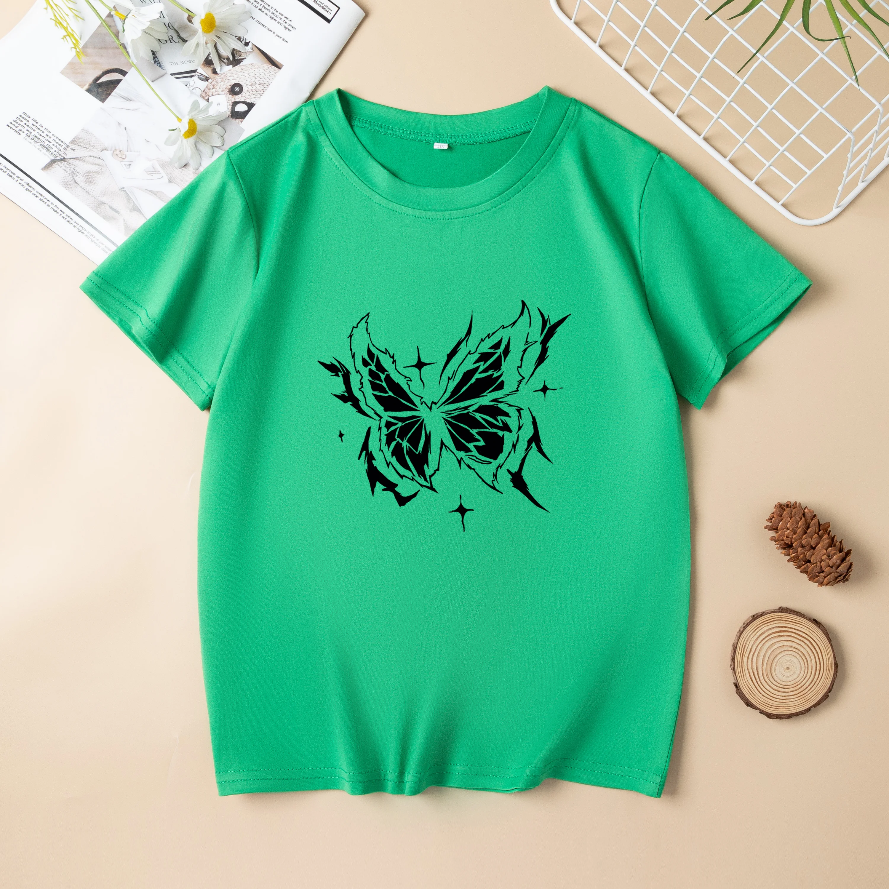 Camiseta de manga corta para niños, Top versátil suelto para niñas, medio y pequeño, europeo y americano, verano, nuevo