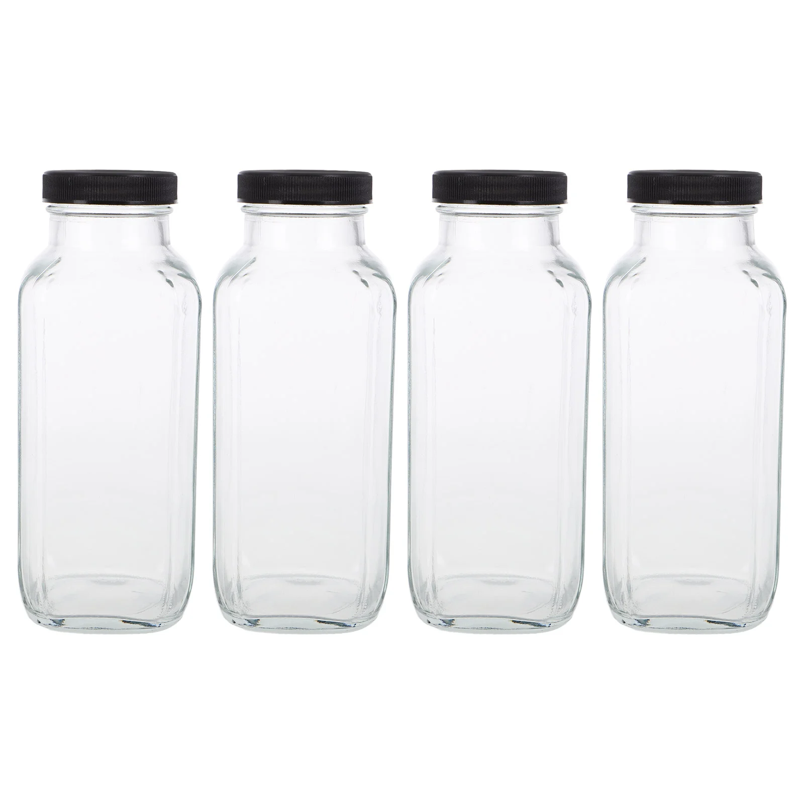 

4 Pcs Water Cup Clear Bottle Reusable Juice Bottles Refillable Glass Square Soda Lime Waterbottle Jars