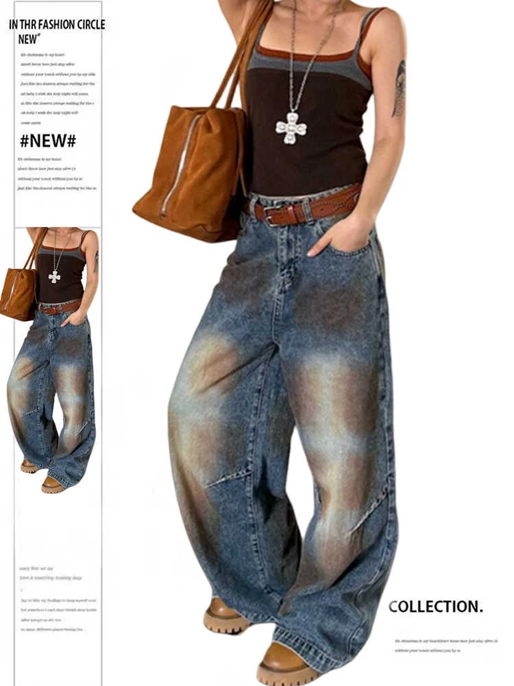 

Women's Baggy Jean Grunge American Retro Harajuku High Street 2000s Wide Fit Jeans Y2k Japanese Denim Pants Cowboy Tide Hip-pop