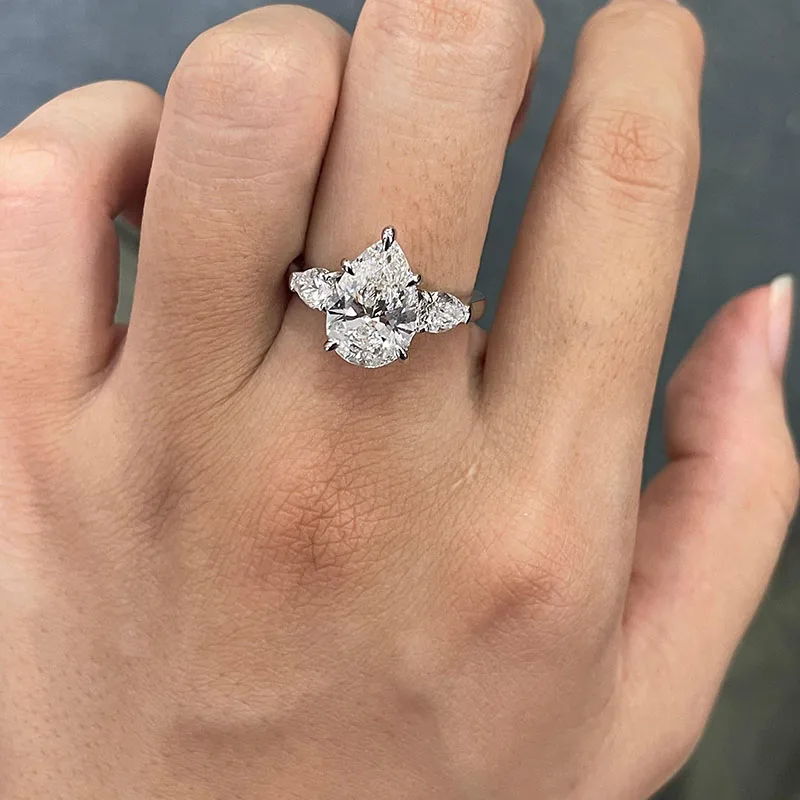 3CT Pear‑Shaped Lab Grown Diamond Ring IGI Certified DEF VS‑VVS Platinum 950 Three‑Stone Engagement Wedding Ring For Women