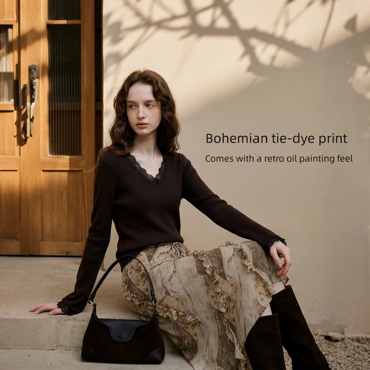 OLrain Irregular Skirt Women's Clothing 2026 Autumn And Winter New French Custom Belt Smudge Printing Straight Skirt O58QB009888