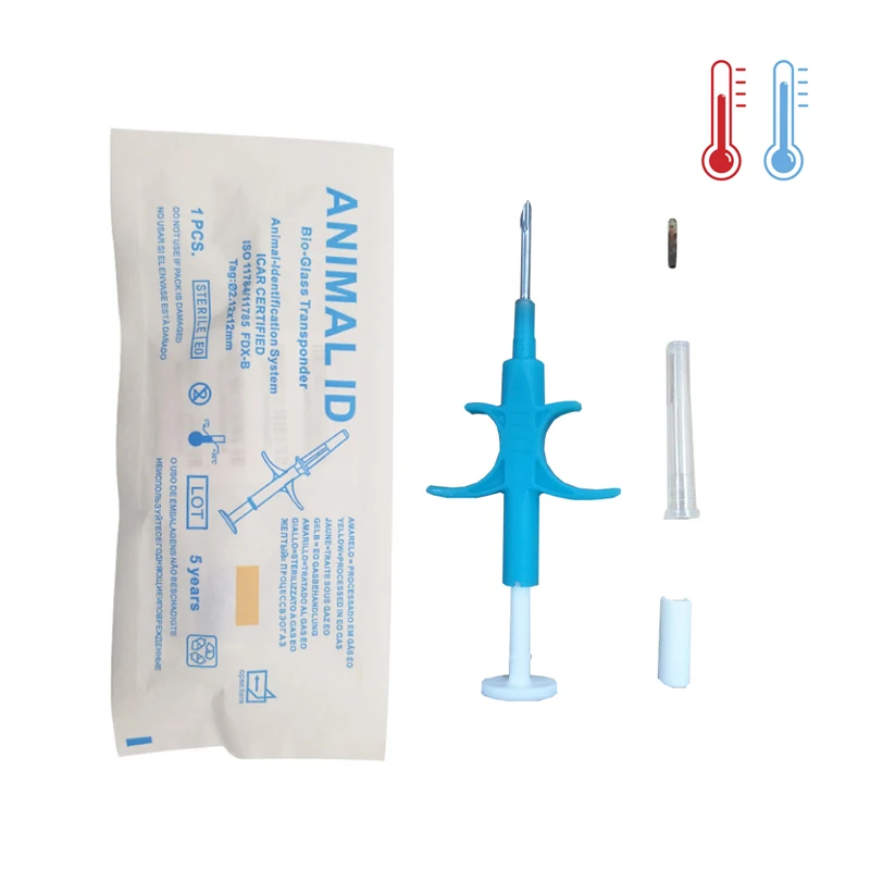 Injectable Animal Temperature chip with syringe ISO11784/85 FDX-B 134.2KHz 2.12*12mm Bio-glass for pets dogs, cats, cattle, goat