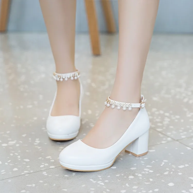 Children Girls High heel Shoes For Kids Princess Sandals Fashion Pearl Thick Heel Shallow Female High heels For Party Wedding