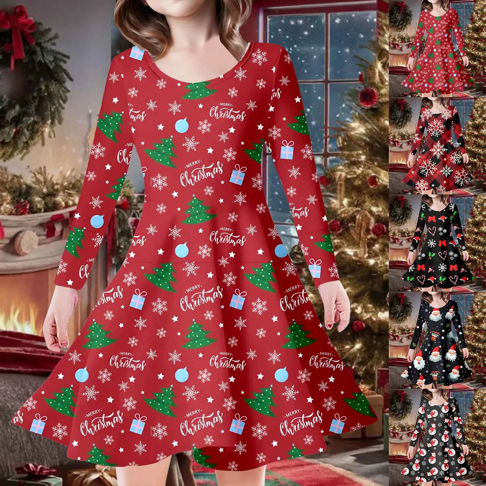 

Girls Princess Dress Santa Claus Xmas Cartoon Print Children Party Clothes Christmas Birthday New Year Baby Kids Casual Dresses