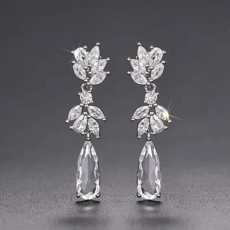 Huitan Luxury Delicate Bridal Wedding Earrings Jewelry with Bright Drop-shaped Zirconia Female Graceful Gorgeous Accessories