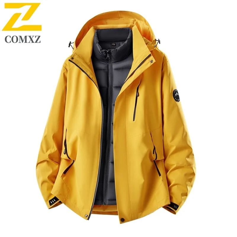 

COMXZ Men Jacket Luxury Hooded Hiking Travel Thickened Coat Versatile Daily Style Lightweight Cold Resistant Winter New Clothing