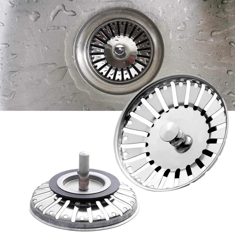 Strainer Stopper 84mm Kitchen Sink Strainer Stainless Steel Waste Plug Replacement Bathroom Hair Catcher Drain Filters