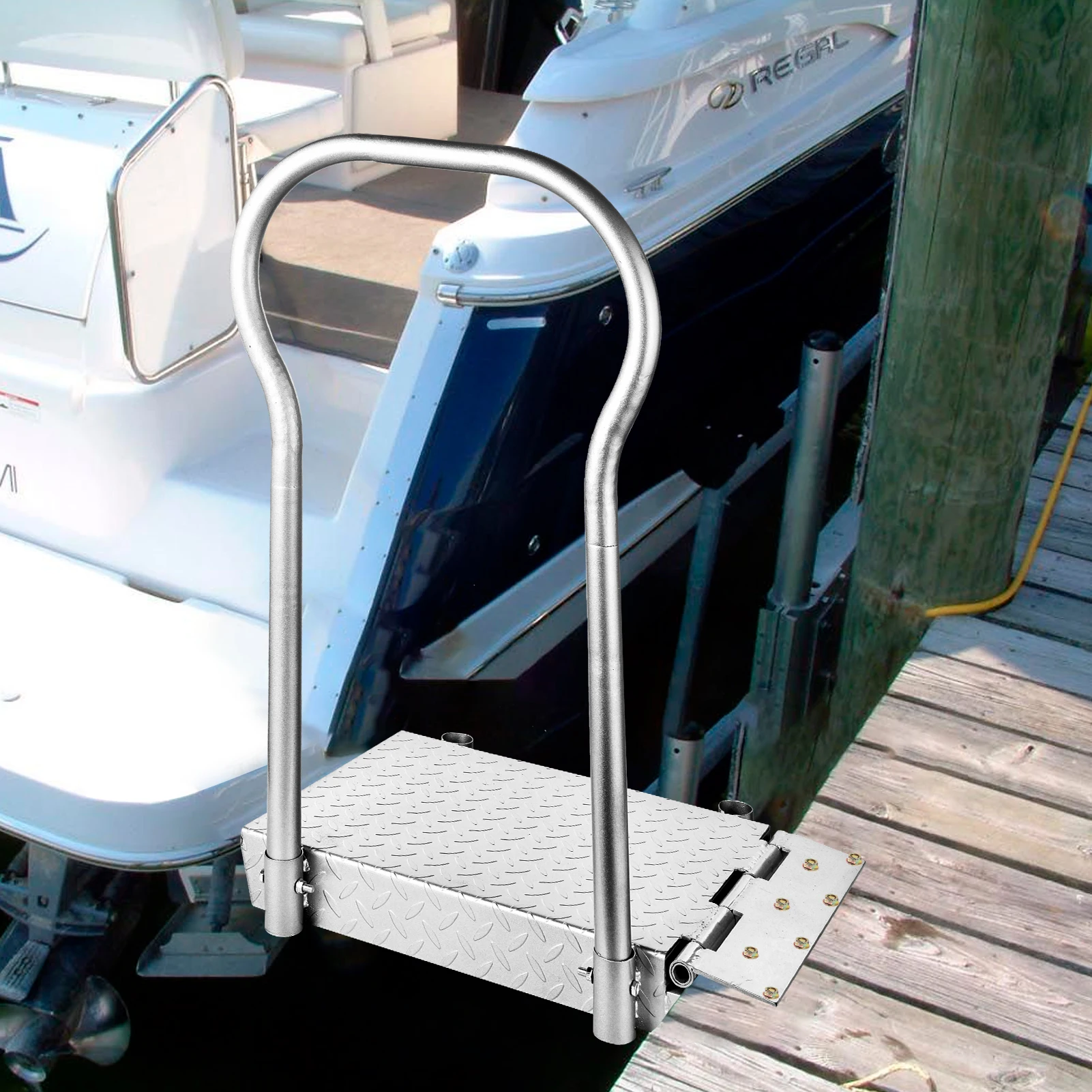 

Boarding Platform Dock Steps for Boats 500Lbs Folding Carbon Steel Boat Ladder with Handrails for Crew Seniors Pets Pontoon