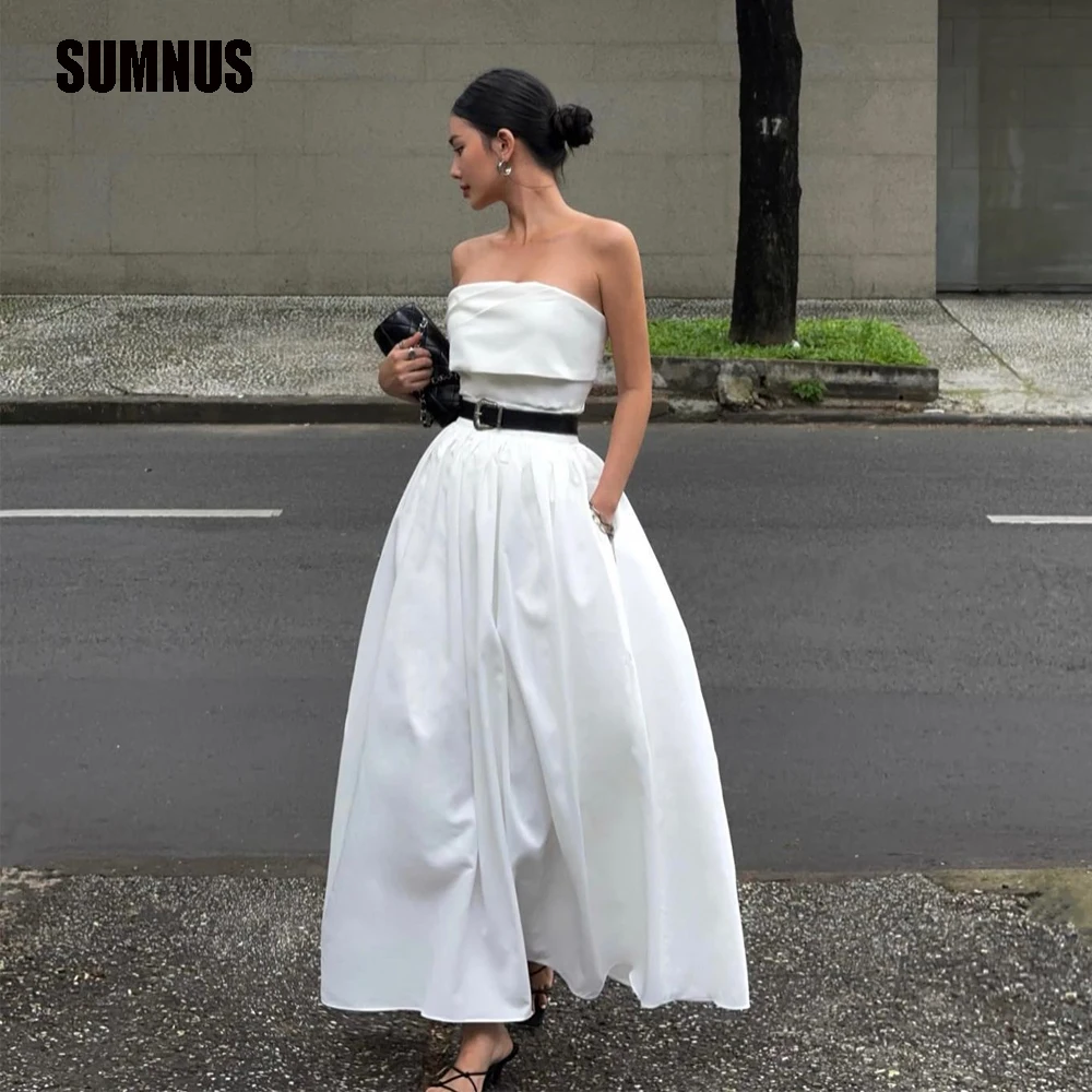 

SUMNUS Elegant Strapless A Line Wedding Dresses for Bride Dress Fresh платье на выпускной Bridal Gown Korea 2024 with Black Belt