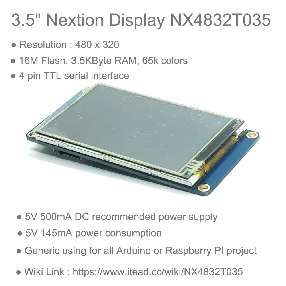 NX4832T035 UART HMI Smart LCD Display Module 3.5 Inch Resistive Touch Screen Compatible with Arduino ESP8266 Board Home Office