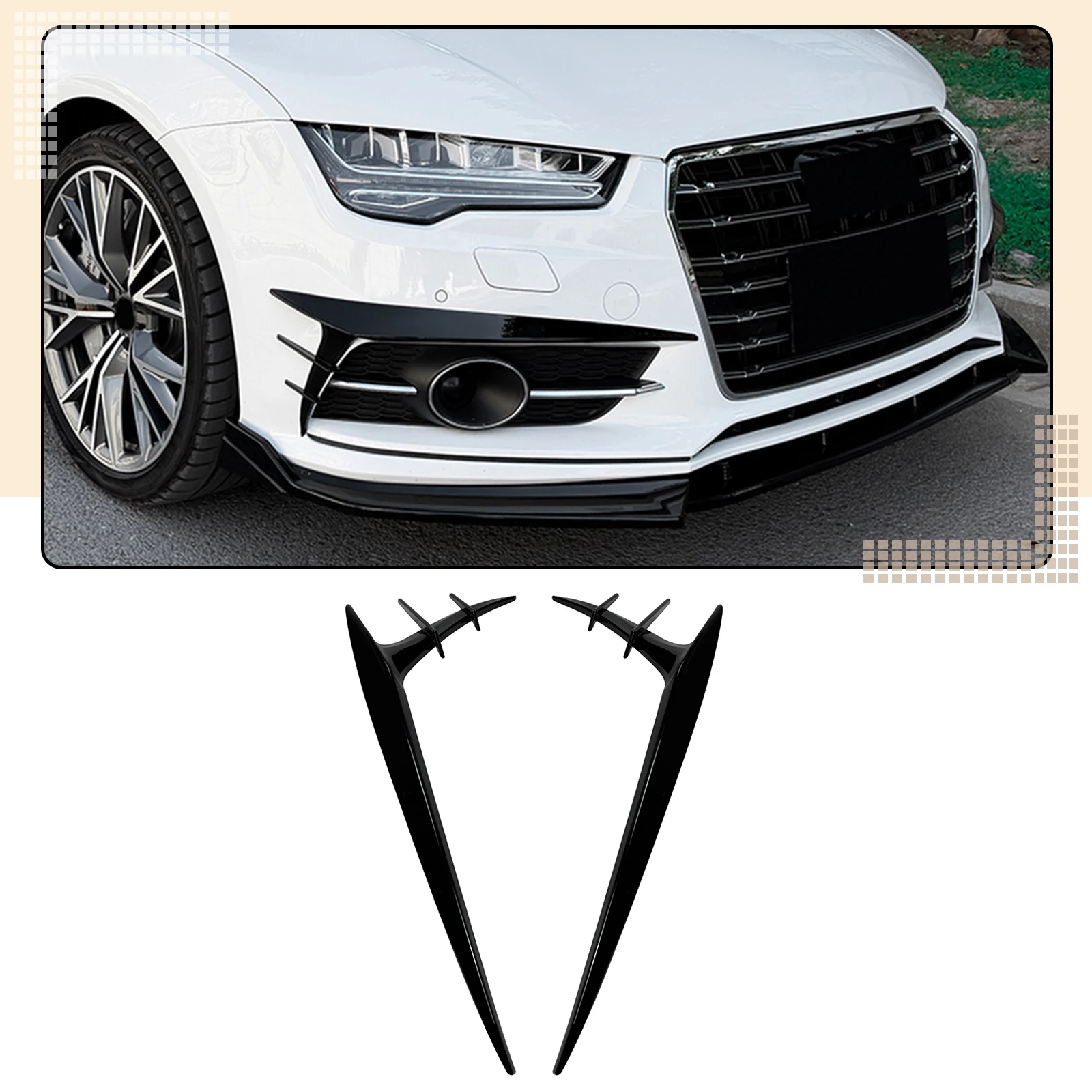2pcs Car Front Bumper Side Canard Trim Frame Cover Spoiler Splitter For Audi A7 S7 C7 Sline 2015 2016 2017 2018