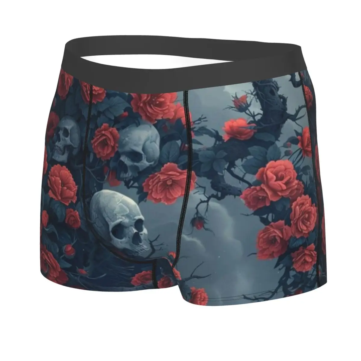 Custom Male Cool Skeleton Flowers Halloween Skull Underwear Boxer Briefs Soft Shorts Panties Underpants