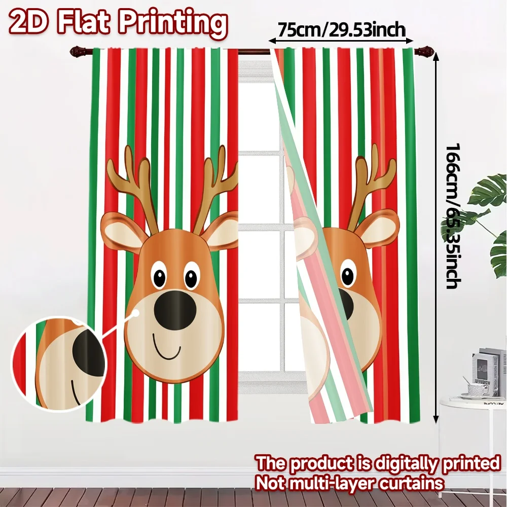 2pcs,Curtains Cute Reindeer Christmas Festive (3) Chic Light Filtering Curtains Polyester Easy Install Curtains Thermal