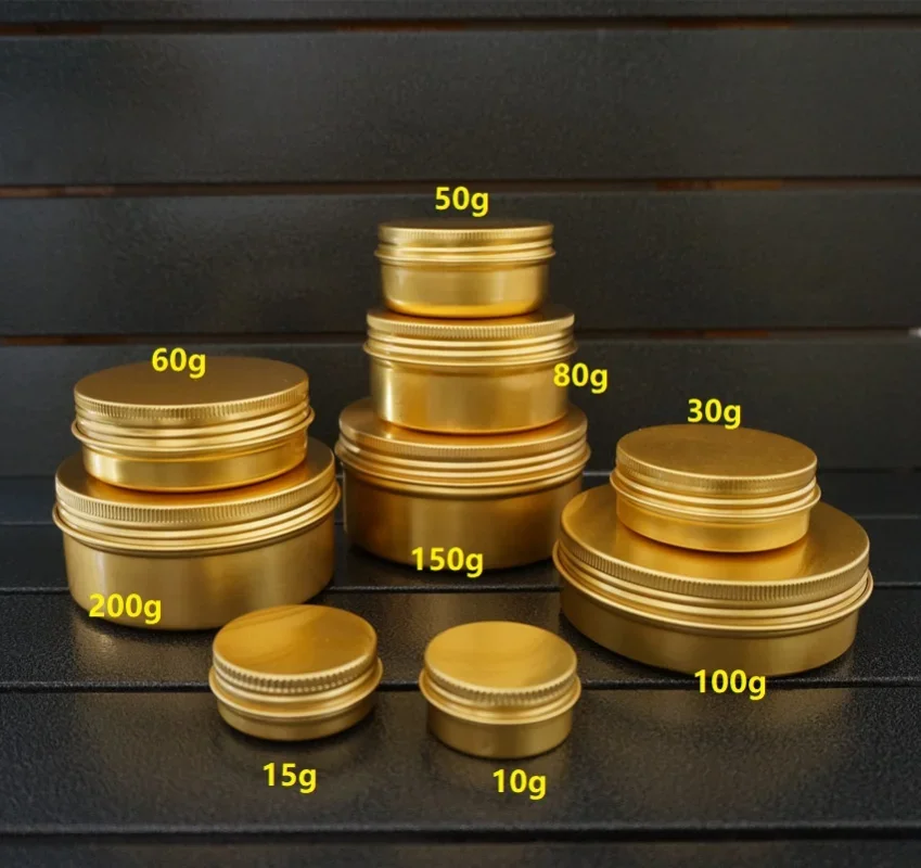 10/15/30/50/60/80/100/150/200g Gold Empty Round Aluminum Box Metal Tin Cans Cosmetic Cream DIY Refillable Jar Tea Aluminum Pot