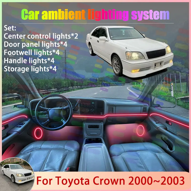 

Для Toyota Crown S170 MK11 2000 ~ 2003 2001 2002 2/18 в 1, автомобильная атмосферная лампа, RGB абажур, ансамбль, стример, атмосферный набор