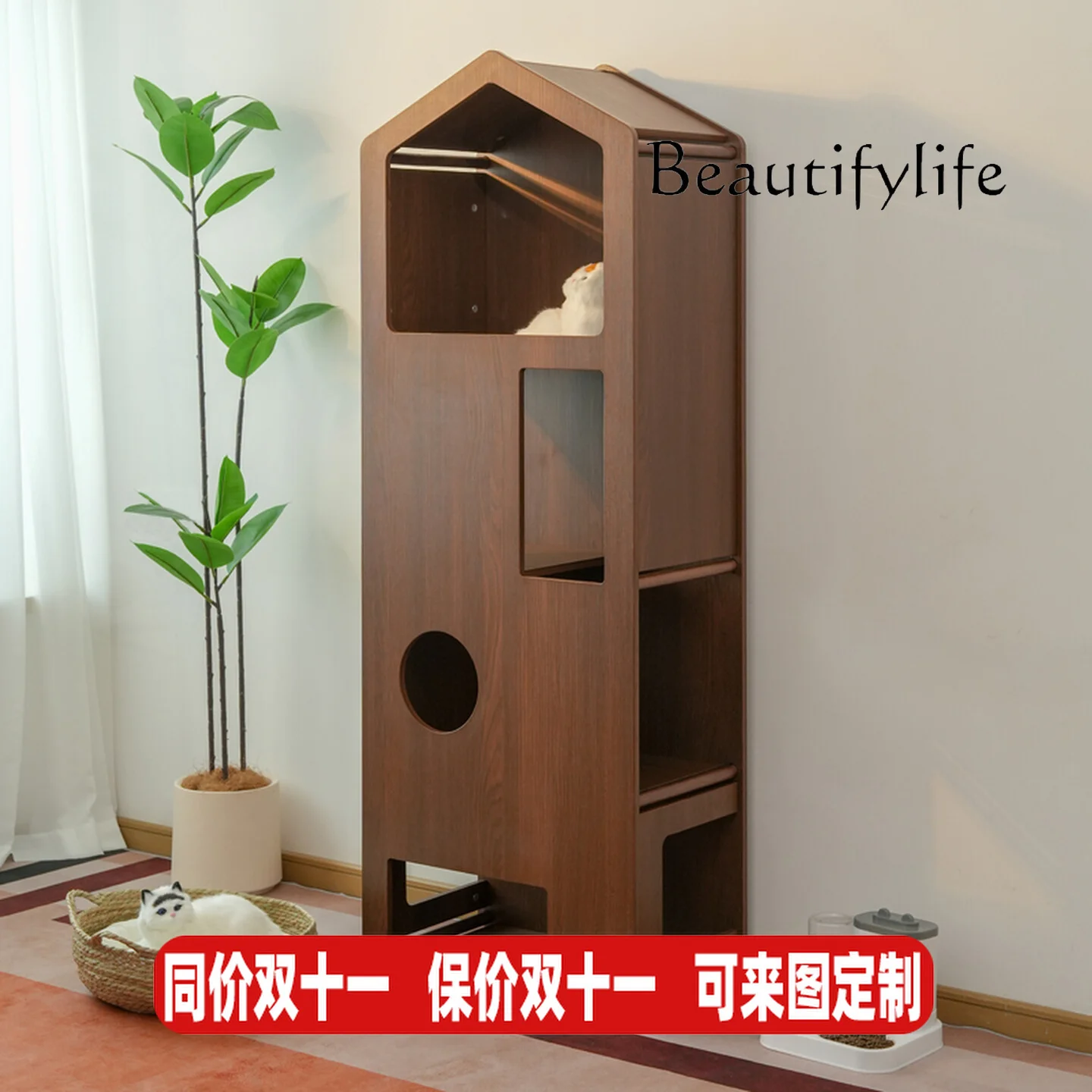 Medieval style cat climbing frame cabinet cat nest tunnel small apartment against the wall large house Tongtian pillar tree