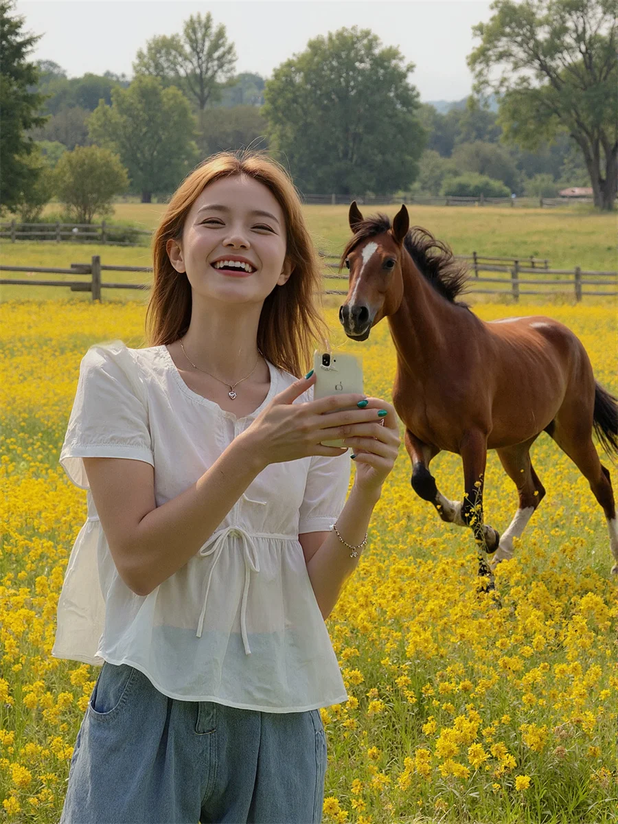 Blusas femininas doce cor sólida algodão moda feminina coreano manga longa estilo curto outono topos oversized formal túnica festa