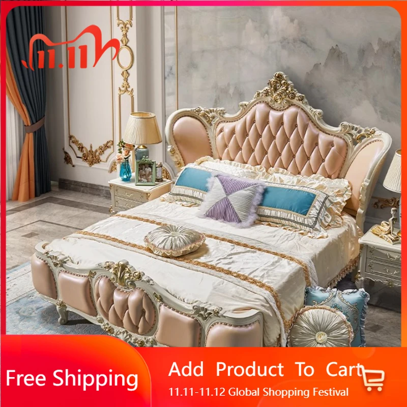 

European Design Bed Double Princess Luxury Wedding Leather Frame Bed Bedroom Castle Lounge Letto Matrimoniale Hotel Furniture