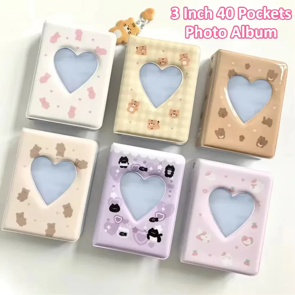 

Cute Bear Photo Album 3 Inch 40 Pockets Love Heart Hollow Picture Storage Case Kpop Card Binder Photocard Holder Name Card Book