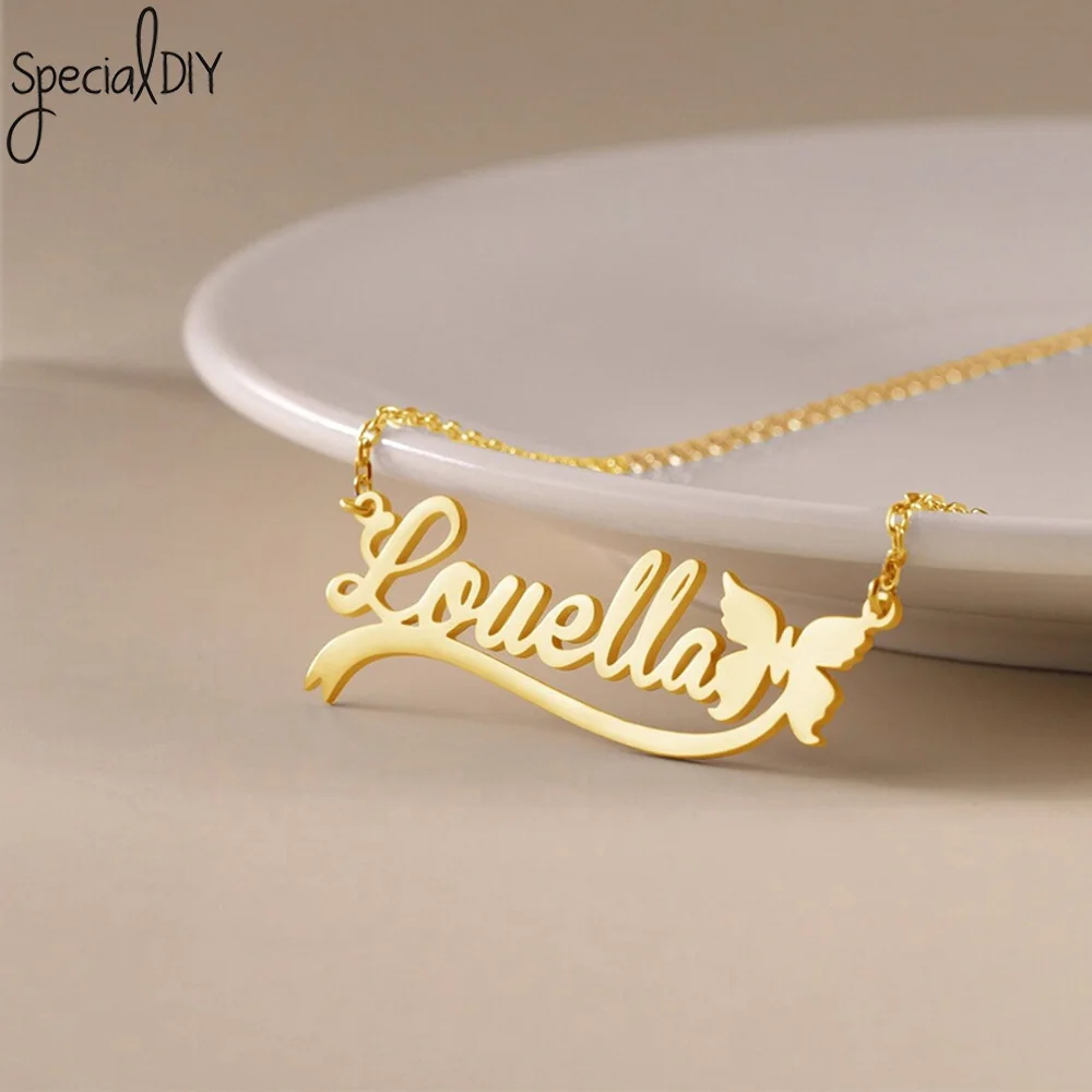 Personalized Butterfly Name Necklace For Women Customi Stainless Steel Nameplate Letter Necklaces Jewelry Girl Gift