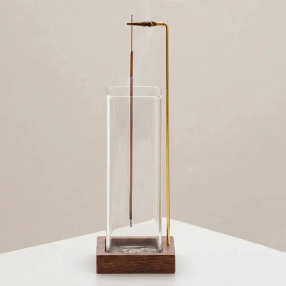 

Minimalist Glass Incense Holder Zen Style Transparent Incense Stick Stand Wooden Base Creative Incense Burner Yoga Practice