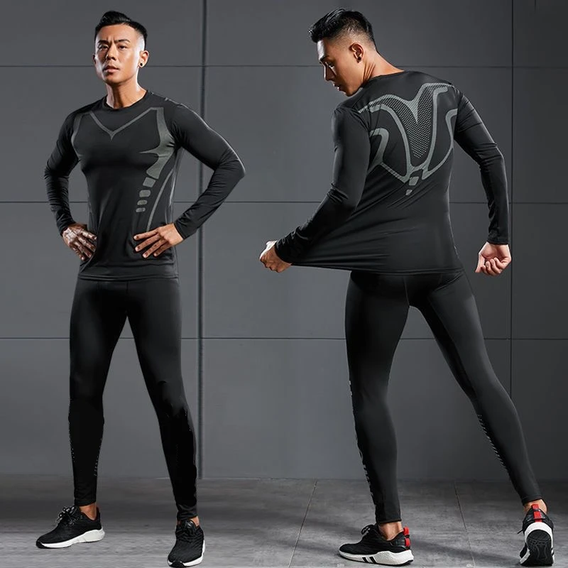 Sports Shirts Suits Men\'s Running Sets Compression Gym Fitness Sportswear Quick Dry Basketball Tights Jogging Training Underwear