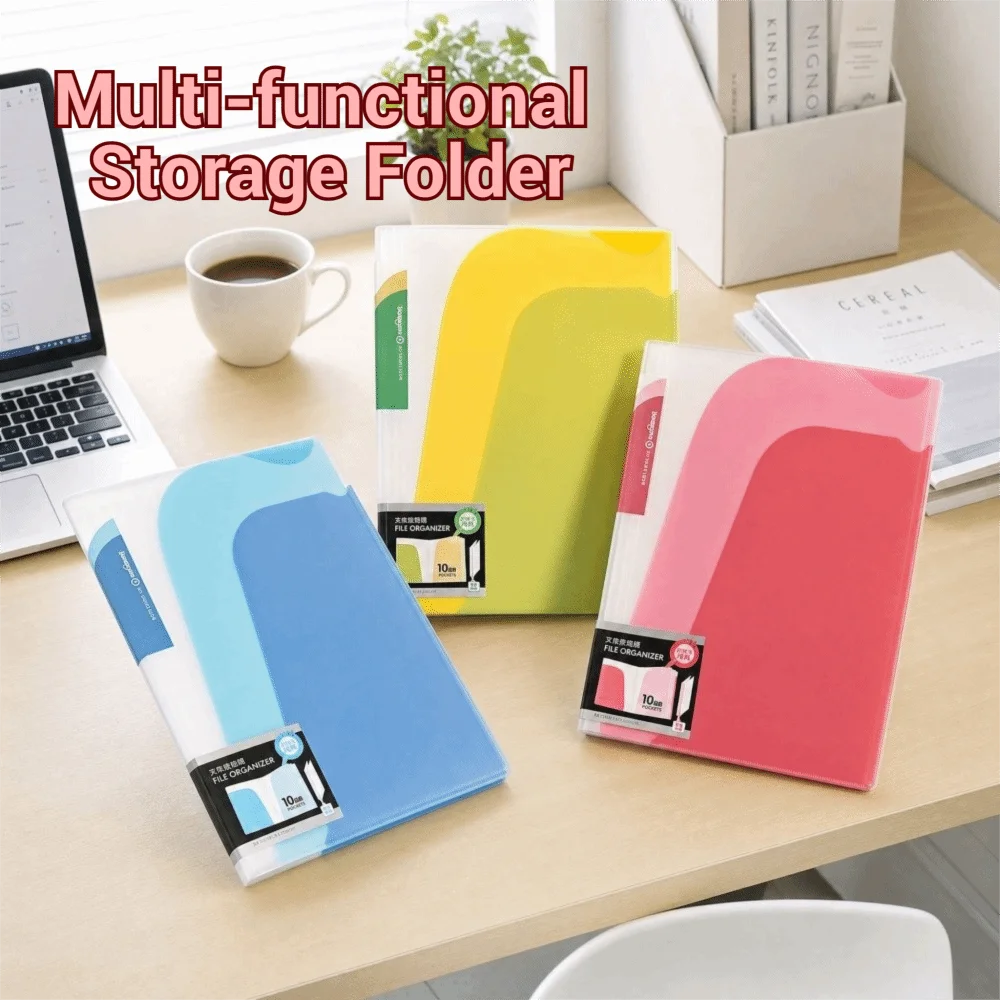 Dual-color Multi-functional Storage Folder Angled-cut Portable A4 Document Organizer Waterproof Durable Student File Folder