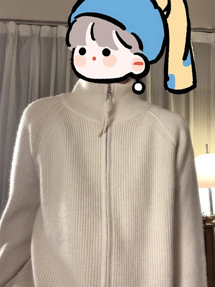 Coreano Sle Lazy f Collo alto Maglieria da donna Capispalla invernale Cappotto con cerniera vestibilità ampia Casual Calore quotidiano Faion