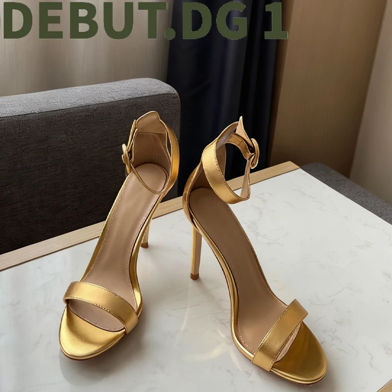 Summer New One-Band High Heel Sandals Elegant Leather Upper Lambskin Lining Italian Genuine Leather Sole
