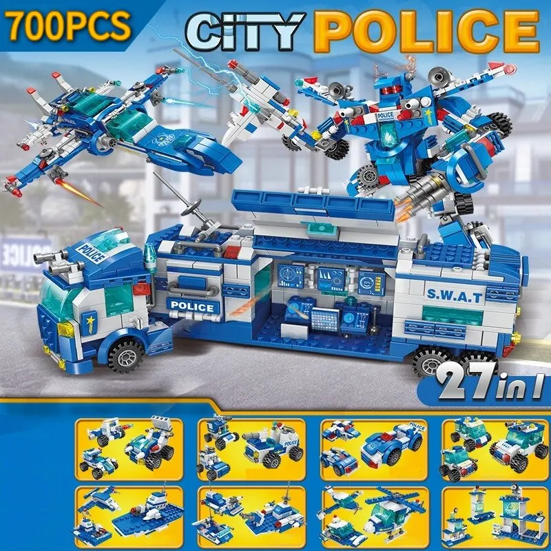 700PCS City Patrol Police Department Car Building Blocks Vehicle Trucks Inspired Action Figures Brick Toys for Kids