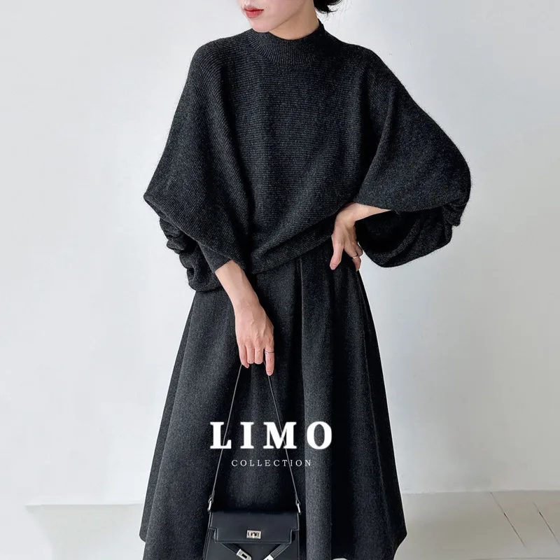 

LIMO Lazy Half Turtleneck Batwing Sleeve Raccoon Fur Sweater for Women Autumn Winter Loose Old Money Style Top